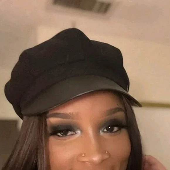 Women's Baker boy black faux leather fabric soft hat cap casual beret new - Picture 9 of 16